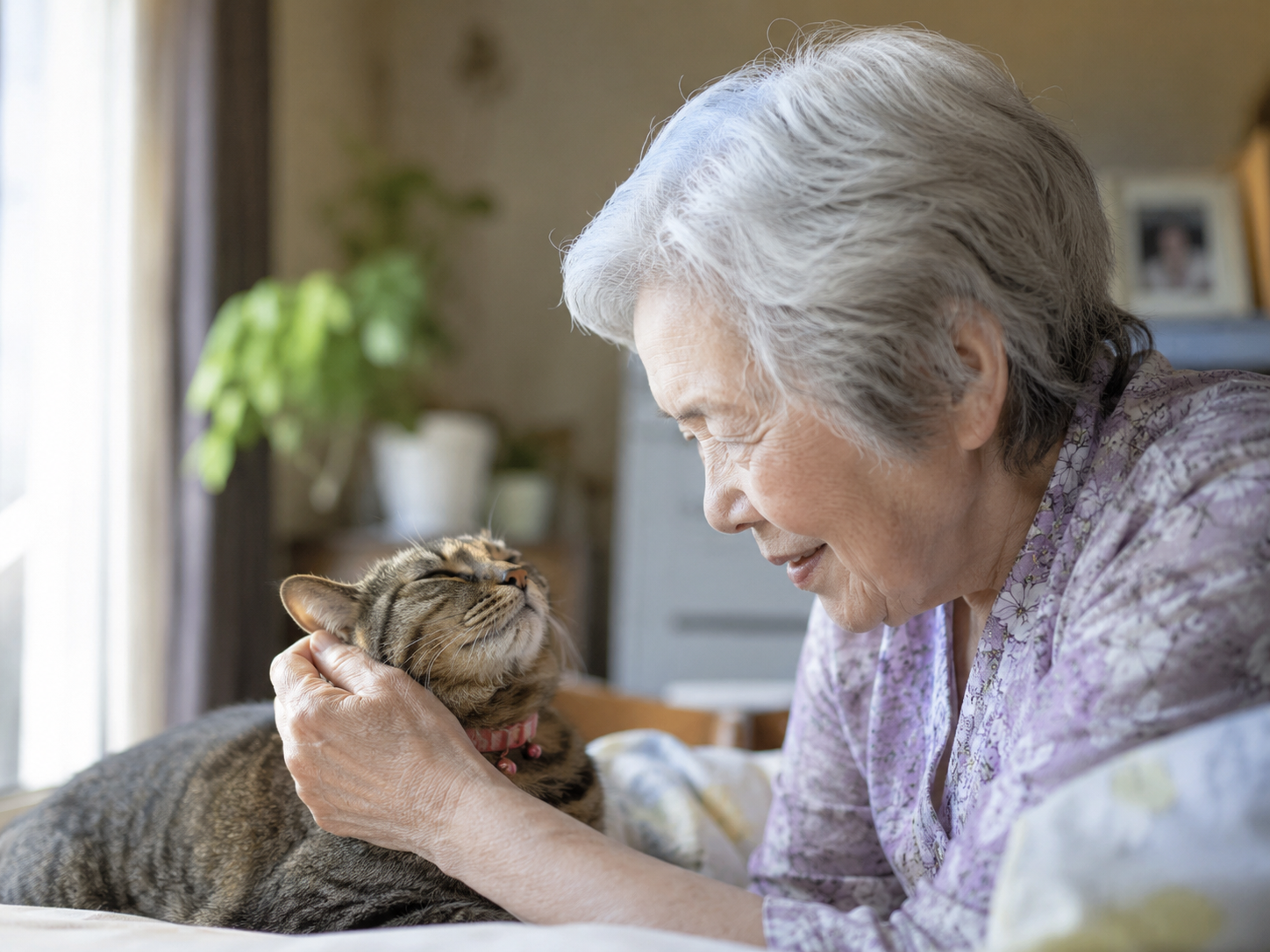 猫と寄り添う高齢女性のイメージ